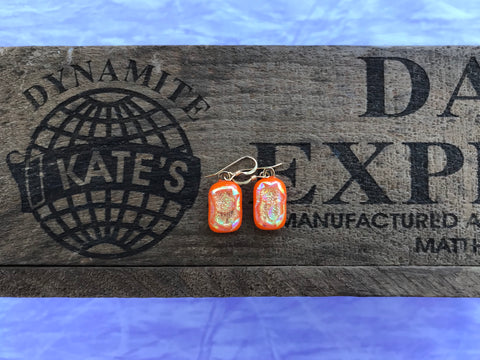 Gold Dichroic on Orange Glass Earrings
