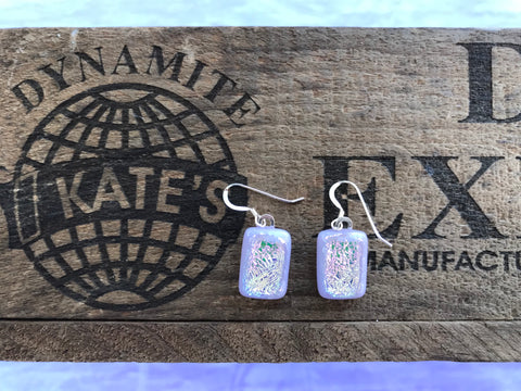 Pink Yellow Crinkle Dichroic on Lavender Glass Earrings