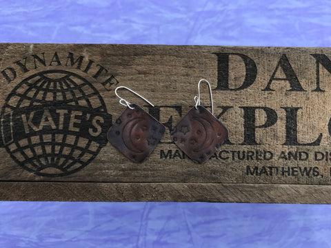 Flat Moon Copper Antique Look Earrings