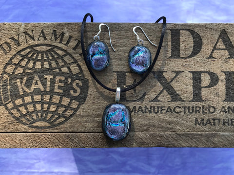 Metallic Violet and Teal Bumpy Dichroic Glass Set