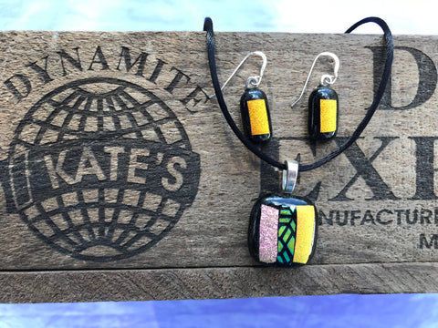 3 Orange, Pinkish Gold, Green and Gold Dichroic Glass Set