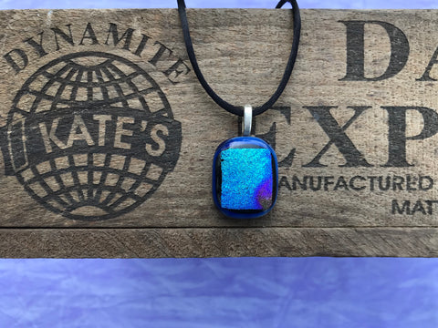 Cobalt Blue Blues and Purples Crinkle Dichroic Glass Pendant