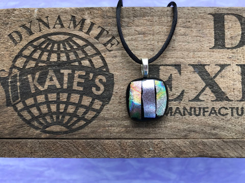Silver Green Yellow Crinkle Dichroic Glass Pendant