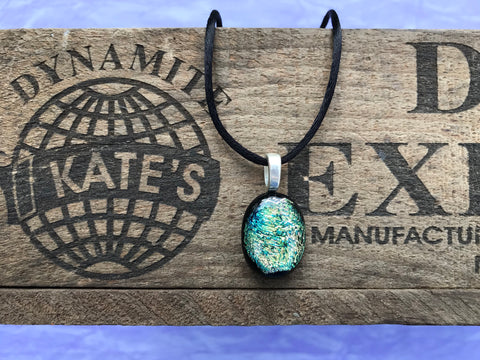 Yellow Gold Green Crinkle Dichroic Glass Pendant