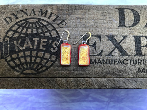 Dichroic on Red Glass Earrings