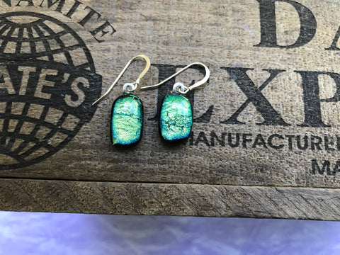 Yellowish Green Dichroic Glass Earrings