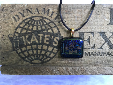 Gold Rose on Iridescent Glass Pendant