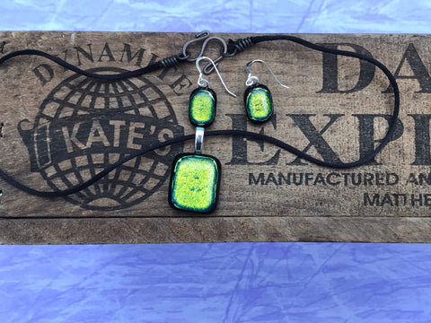 Orangish Green Dichroic Glass Set
