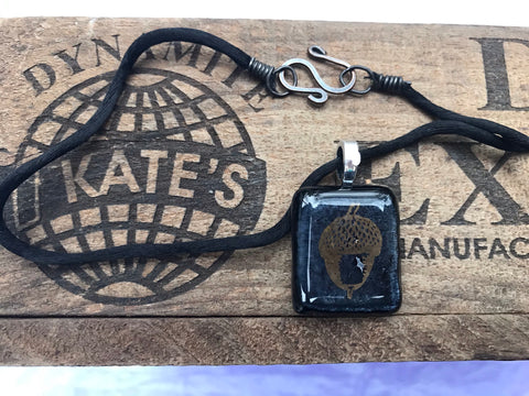 Gold Acorn On Iridescent Glass Pendant