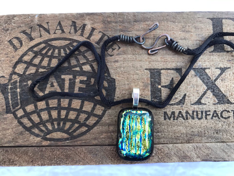 Gold Blue and Green Striped Dichroic Glass Pendant