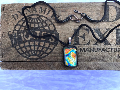 Orange Gold Blue Tie Dye Dichroic Glass Pendant