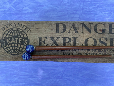 Lined Blue Ceramic Sphere Brown Hair Sticks