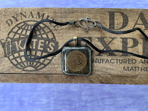 Gold Netted Sphere on Iridescent Glass Pendant