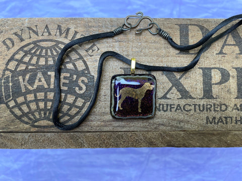 Gold Great Dane Iridescent Glass Pendant