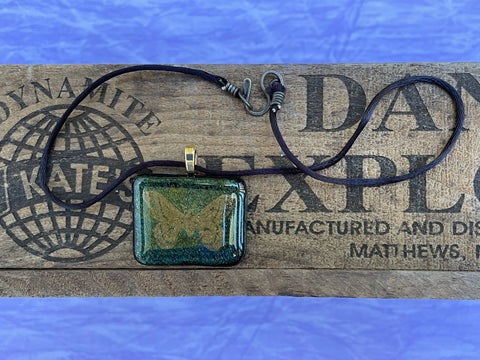 Gold Butterfly on Iridescent Glass Pendant