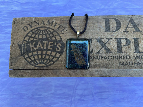 Gold Peacock on Iridescent Glass Pendant