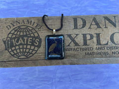 Gold Crane on Iridescent Glass Pendant