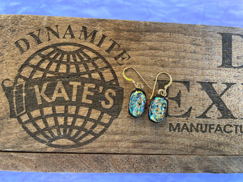 Gold Green Blue Bumpy Dichroic Glass Earrings