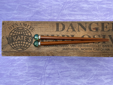Faceted Blue Gold Crystal Rondelle Brown Hair Sticks