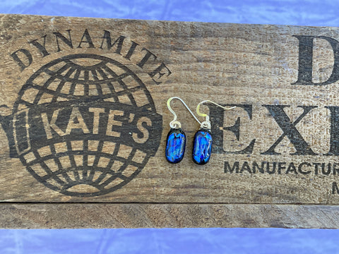 Shades of Blue Ripple Dichroic Glass Earrings