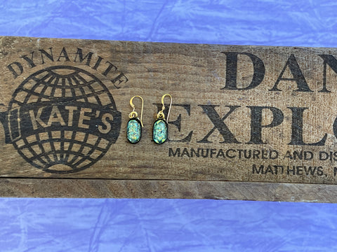 Gold Green Crinkle Dichroic Glass Earrings