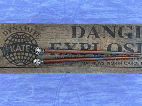 Round Filigree Silver Brown Hair Sticks