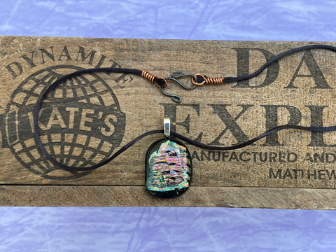 Pink Gold Green Fipple Dichroic Glass Pendant.