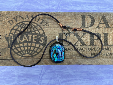 Green Blue Fipple Dichroic Glass Pendant